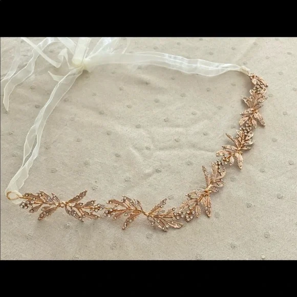 Bridal Headpiece leaf gold rhinestone hair band bride wedding bridesmaid leaves - Picture 5 of 8